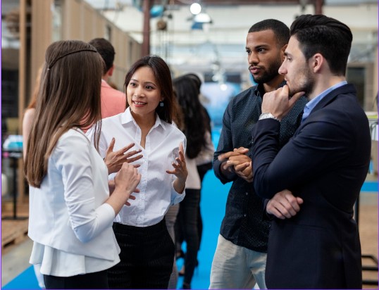 Group of professional works talking