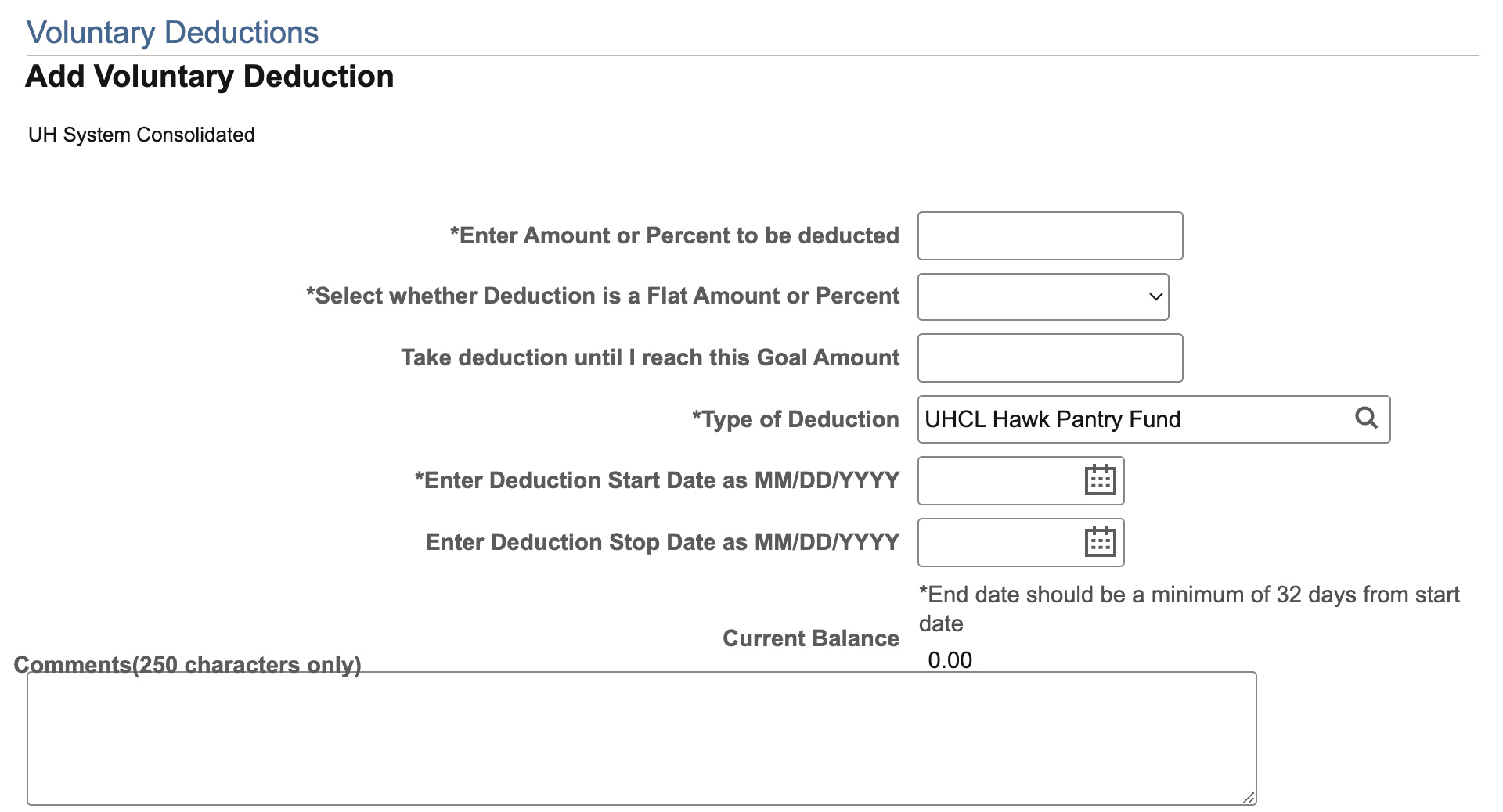 Screen shot of deduction setting screen