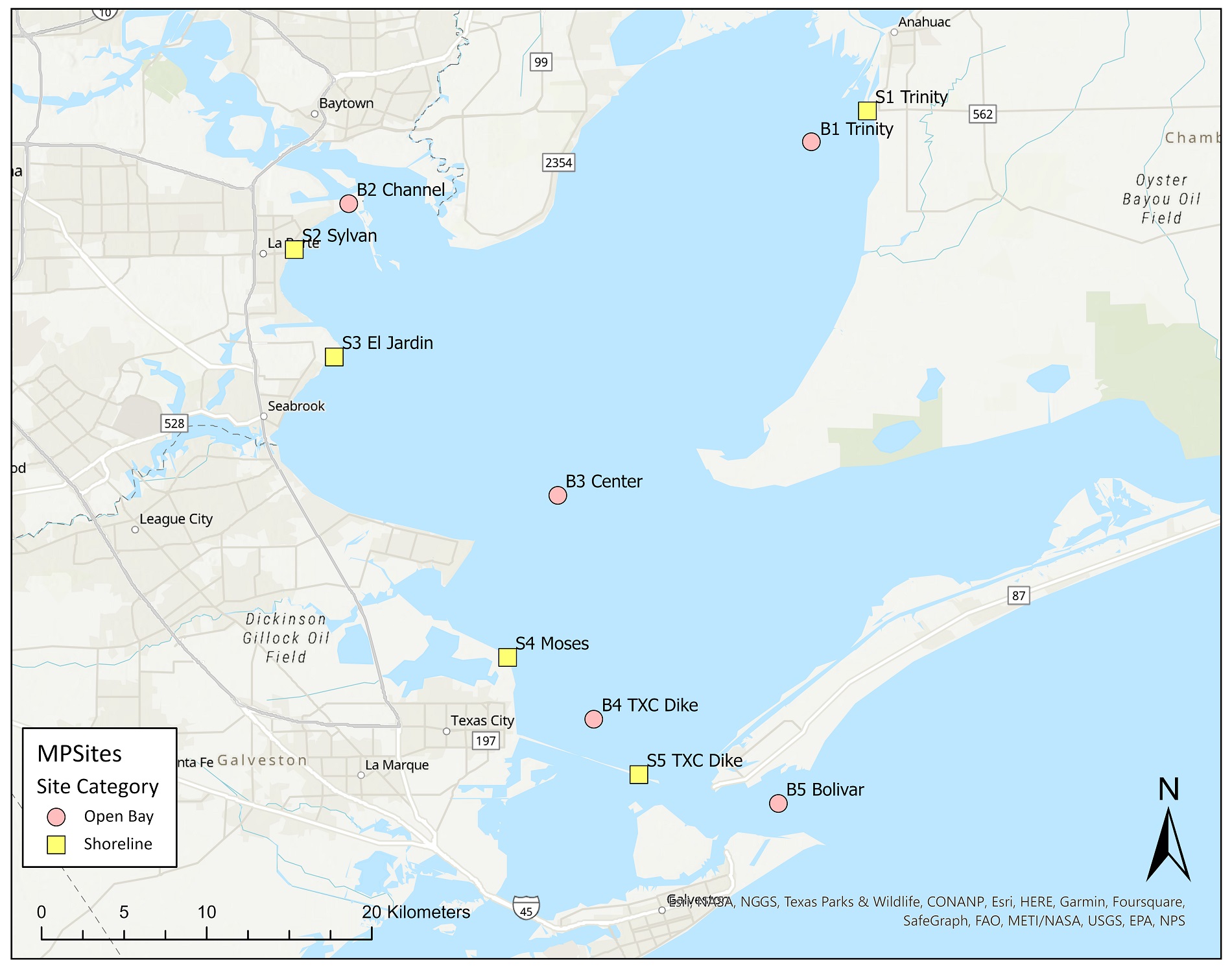 Figure 1. Sampling sites around Galveston and Trinity Bays Map of sampling sites around Galveston and Trinity Bays