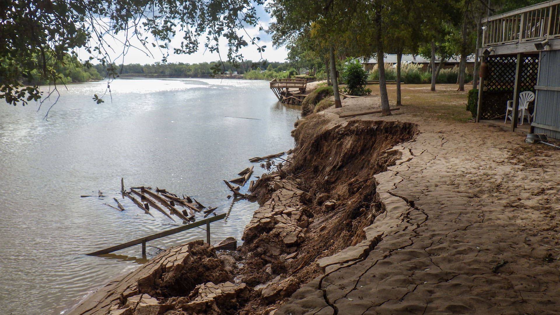 Photo of a private dock on the Brazos River washed away by Hurricane Harvey