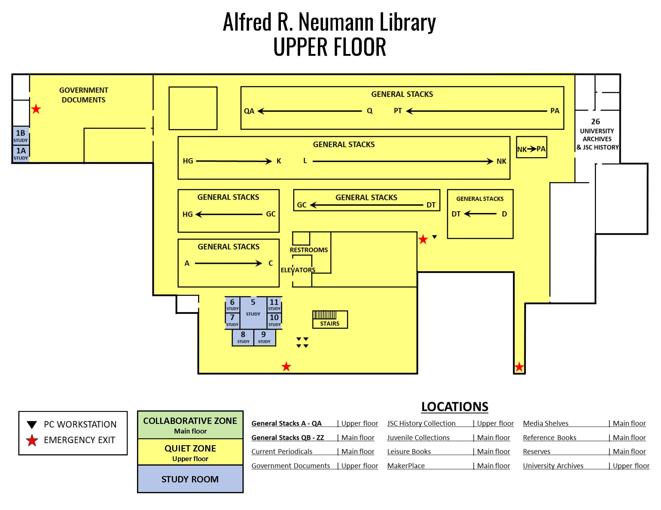 Alfred R. Neumann Library Upper Floor Map