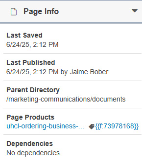 Screenshot of the Page Info tools under Gadgets n open