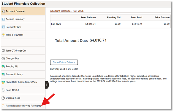 Screenshot of Amount Due