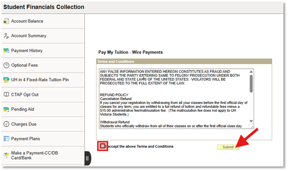 Screenshot of Terms and Conditions