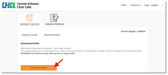 Screenshot of Make A Payment Center